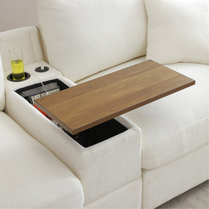 Comfy Cloud Couch: canapé modulaire en forme de L de 120,3 po avec table pliable, rangement, porte-gobelets et 5 sièges, moelleux moelleux, revêtement en lin, plateau rotatif à 360 degrés dans le salon, matériau large avec accoudoirs