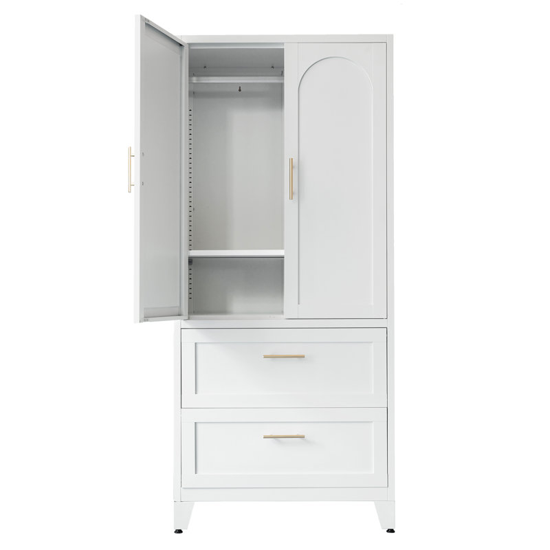 Armoire-penderie durable en métal de 71 po de hauteur avec 2 tiroirs, une tringle de suspension et une tablette réglable pour des solutions de rangement polyvalentes