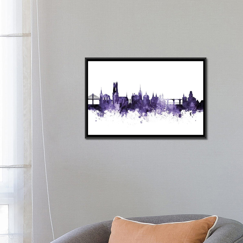 «Fribourg, Suisse Skyline» par Michael Tompsett, impression, H 18 po x l 26 po x P 1,5 po, Toile avec cadre flottant noir
