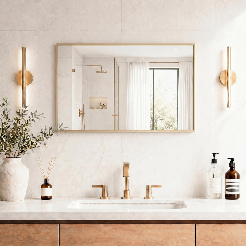 Miroir de meuble-lavabo mural vertical / horizontal, 21,65 po x 29,53 po, Doré