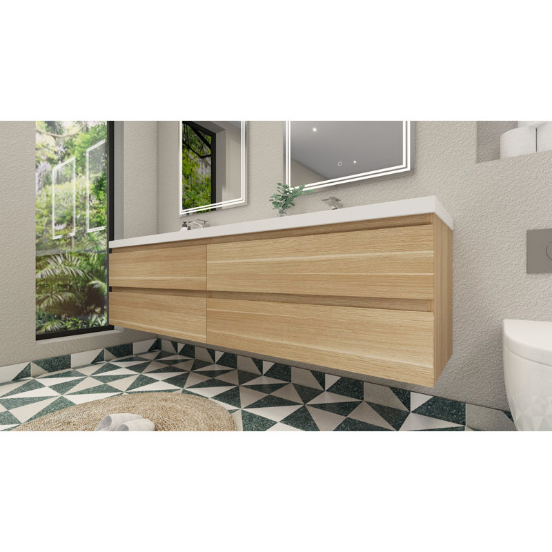 Amahia Double Bathroom Vanity with Acrylic Top, White Oak