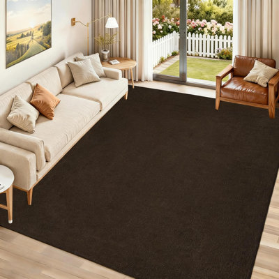 Tapis tissé texturé 152 x 213 cm (5 x 7 pi) - Lavable, antidérapant, à poils courts, idéal pour salon, chambre, chambre d'enfant et salle à manger - Couleur neutre moderne et unie, résistant aux taches, brun rougeâtre - Spécifications américaines