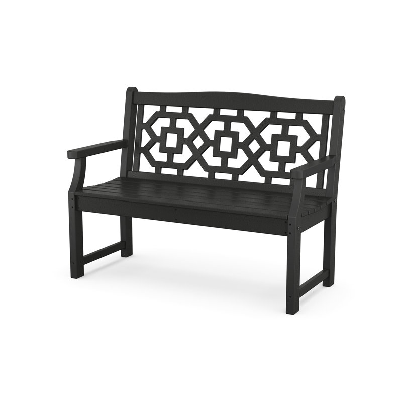 Banc d'extérieur Chinoiserie, H 34,95 po x l 47,43 po x P 23,21 po, Noir
