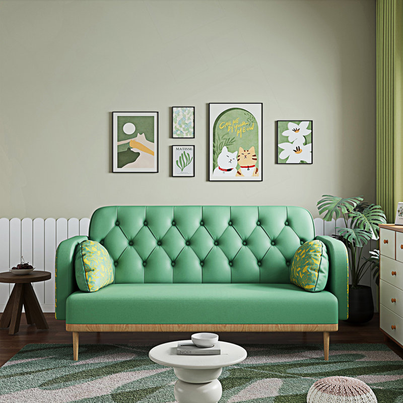 Loveseat Sofa With Tulip Pattern, Modern Upholstered Two Seater Sofa With 2 Dumpling-Shaped Throw Pillows, Comfy Couch