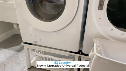 EZ Laundry | Upgraded 29” Universal Laundry Pedestal – 700lbs Capacity,  Raises 16” with Built-in Drain Pan + Hose, Adjustable Feet, Anti-Vibration