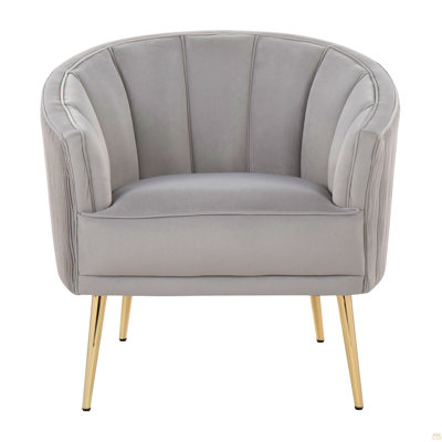 Pleated Waves Contemporary Accent Chair In Gold Steel And Silver Velvet
