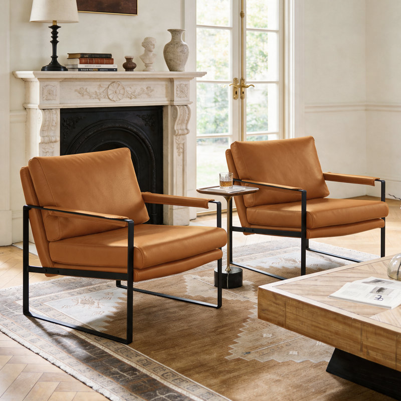 Eisenman 27.09'' W Leather Upholstered Accent Armchair, Brown Genuine Leather