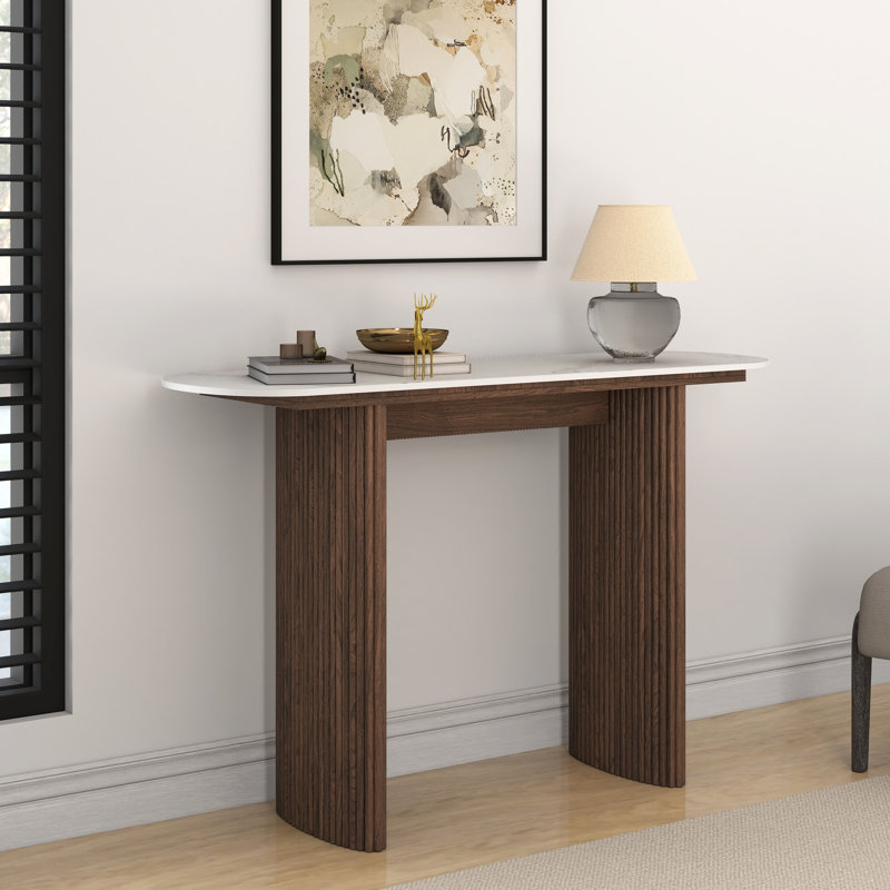 Serwon 47" Marble Console Table, White, Brown
