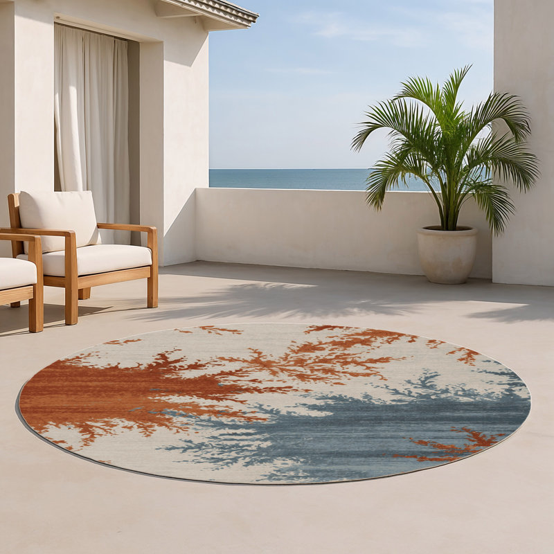 Watercolor Beige Indoor and Outdoor Area Rug, Round 5'