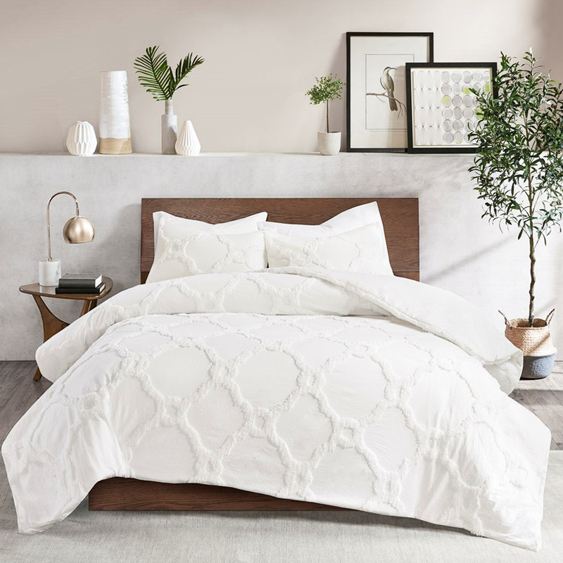 Housse de couette en coton chenille géométrique pour lit double / grand 3 pièces, douce et confortable - pour lit double / grand, -