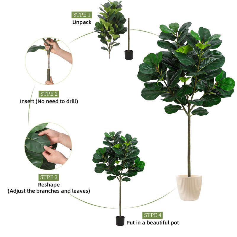 62.4'' Faux Fiddle Leaf Fig Tree Tree in Cement Pot