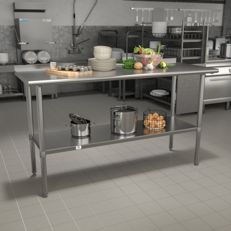 60" Stainless Steel 18 Gauge Commercial Work Table with Shelf & Backsplash