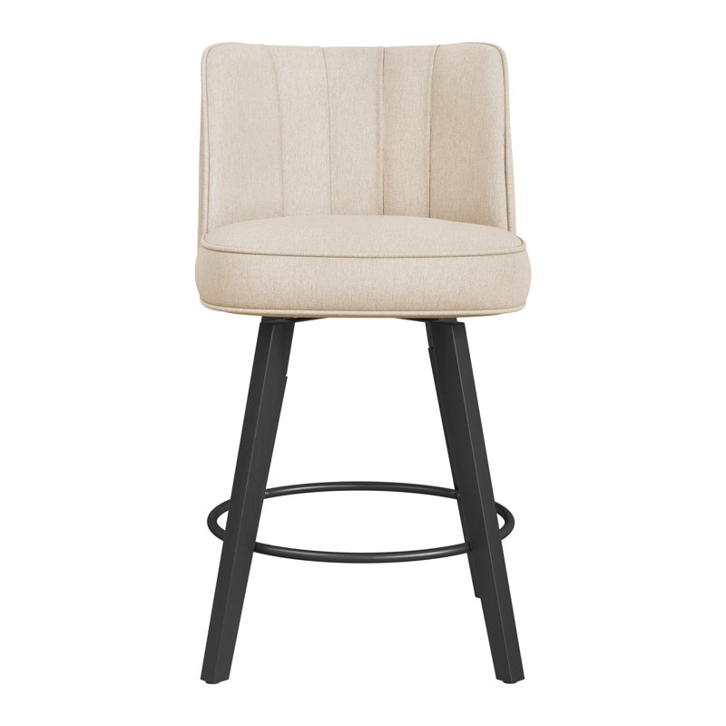 26" Swivel Bar Stools, Counter Height Barstools With Back, Swivel Kitchen Stools With Wood Legs, Upholstered Morden Linen Upholstered Barstools, Linen Colour