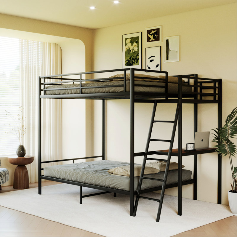 Cadre de lit contemporain pour la maison, lit superposé, cadre de lit avec lumières DEL et prise de charge, Black