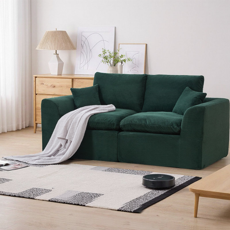 Canapé modulaire modulaire à 2 places avec housses de coussin amovibles, canapé en velours côtelé doux sans assemblage, mobilier de salon moderne