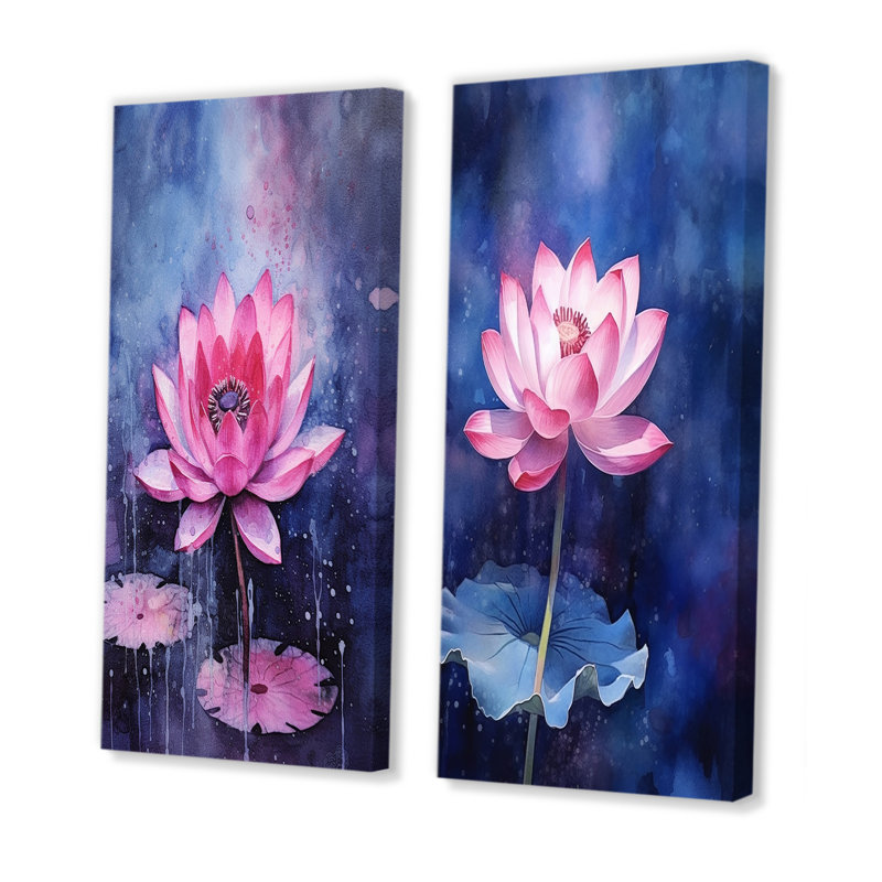 Ensemble de 2 décorations murales Magic Lotus Fantasy Lillypad, H 28 po x l 25 po, Toile tendue
