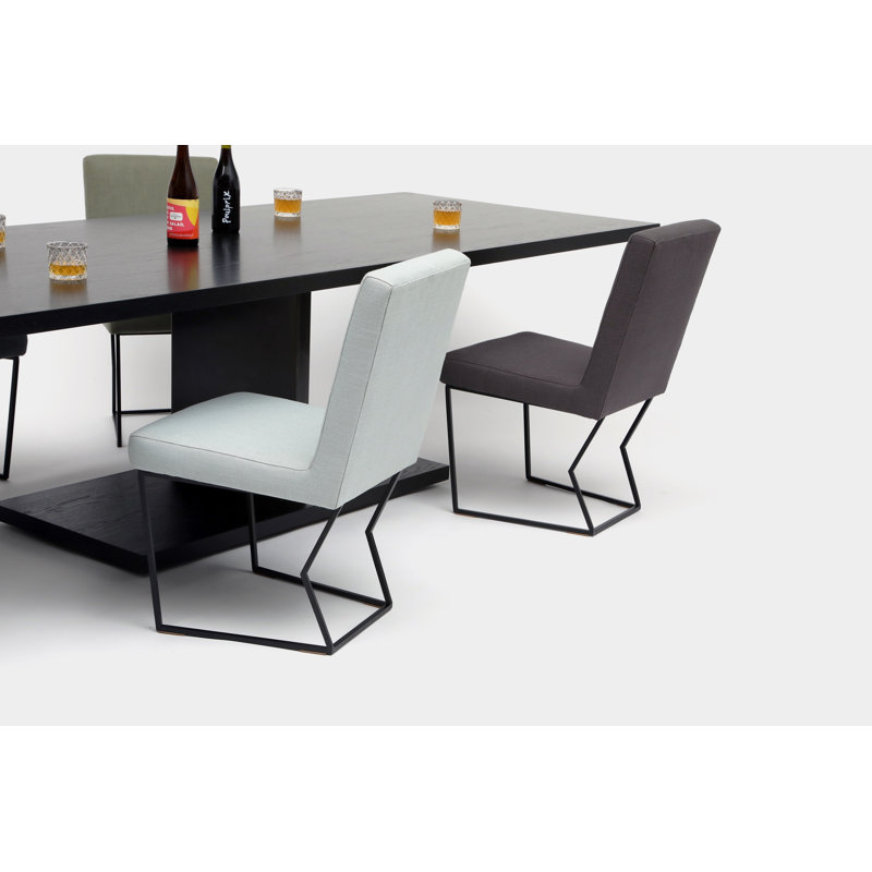Upholstered Dining Chair, Matte Black, Smoke Linen Blend