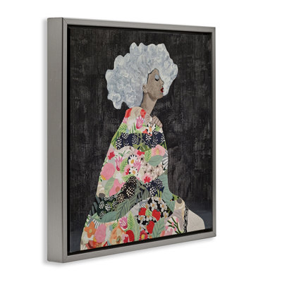 «Floral Dress Woman», art mural encadré sur toile flottante par Coco Good