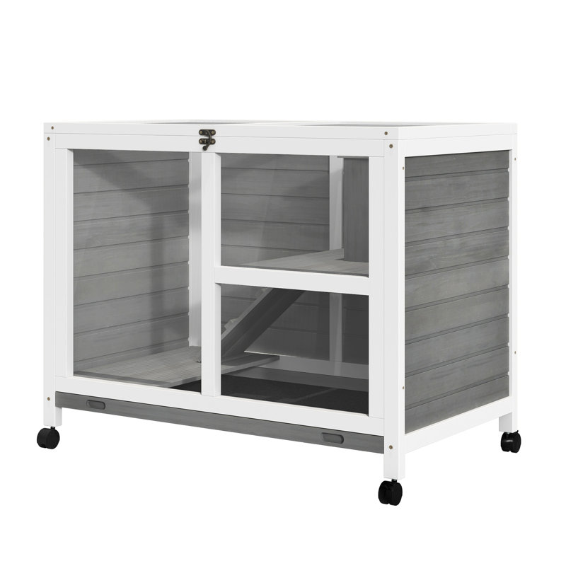 Enceinte de lapin compacte avec qualités réglables - imperméable, grise, mobile sur roulettes grise