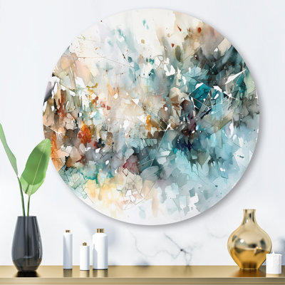 Blue and white Paint Eruption V - Blue round metal Wall Decor print