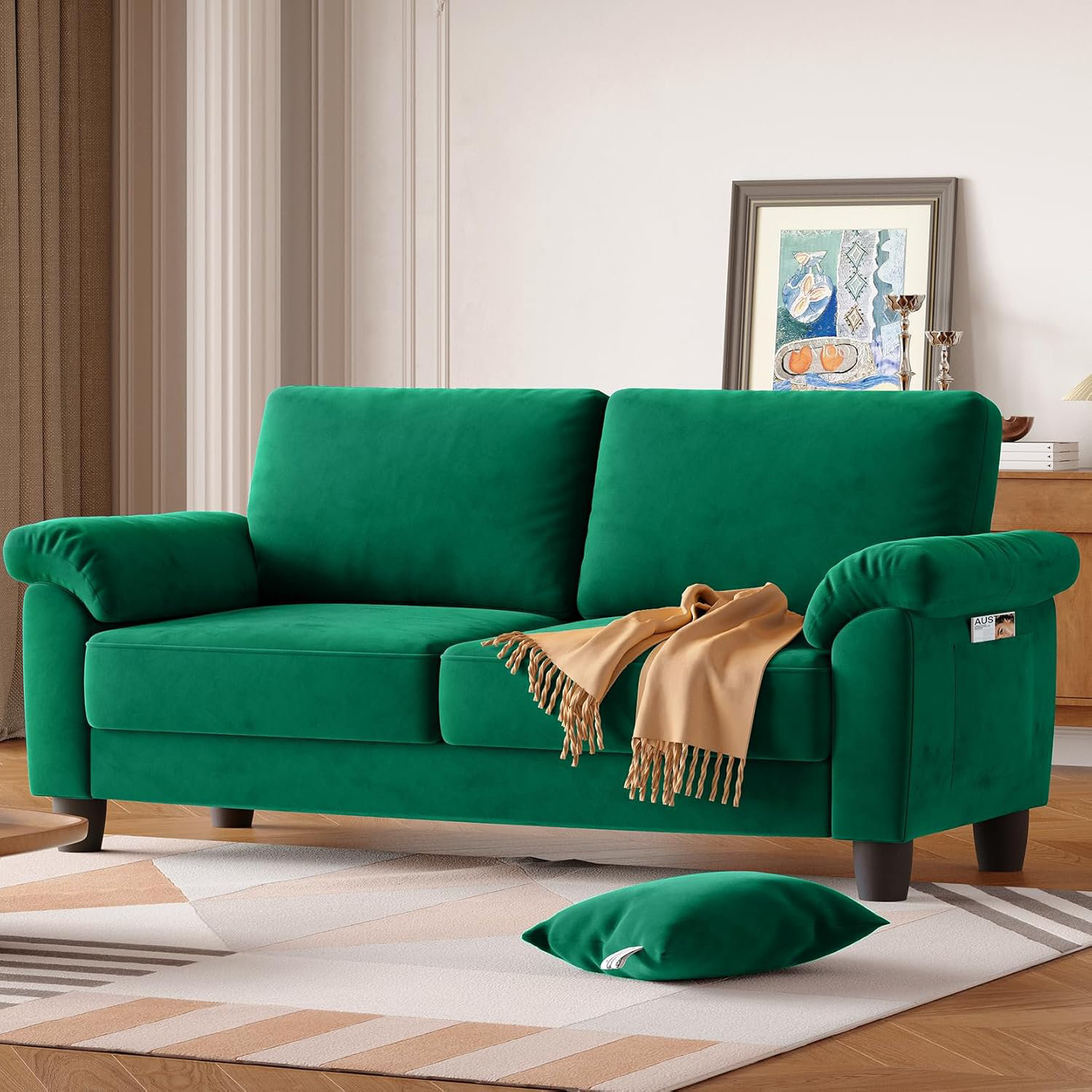 Ebern Designs 70" Velvet Loveseat Sofa, Mid Century Modern Couch with ...