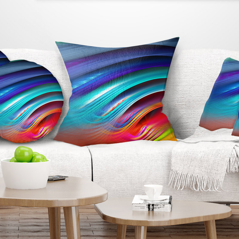 Jolies vagues arc-en-ciel fractales - coussin à imprimé floral, 16 po x 1 po, Coussin décoratif