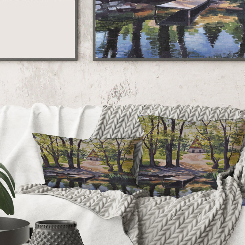 Housse de coussin rectangulaire et insert Mysterious House by the River in the Woods