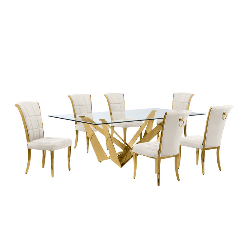 Kervins Double Pedestal Dining Set, Cream/Silver, 7