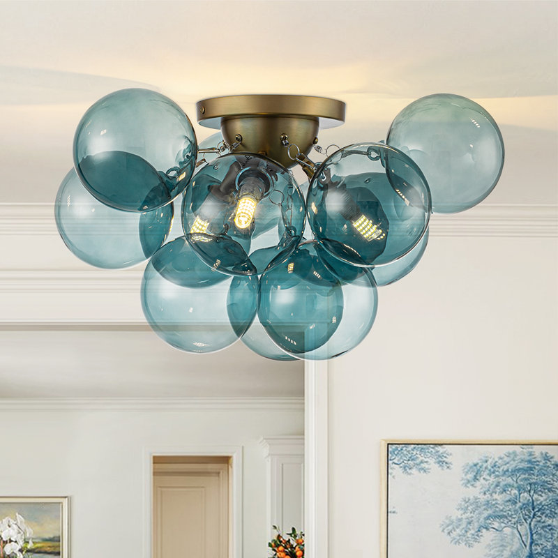 Plafonnier semi-encastré 3 lumières en verre coloré transparent Spoutnik, Blue