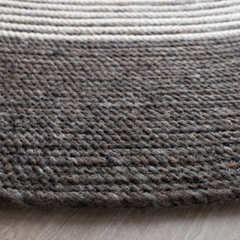 Mcconnell Hand Woven Wool/Cotton Rug in Charcoal/Ivory, Round 5'