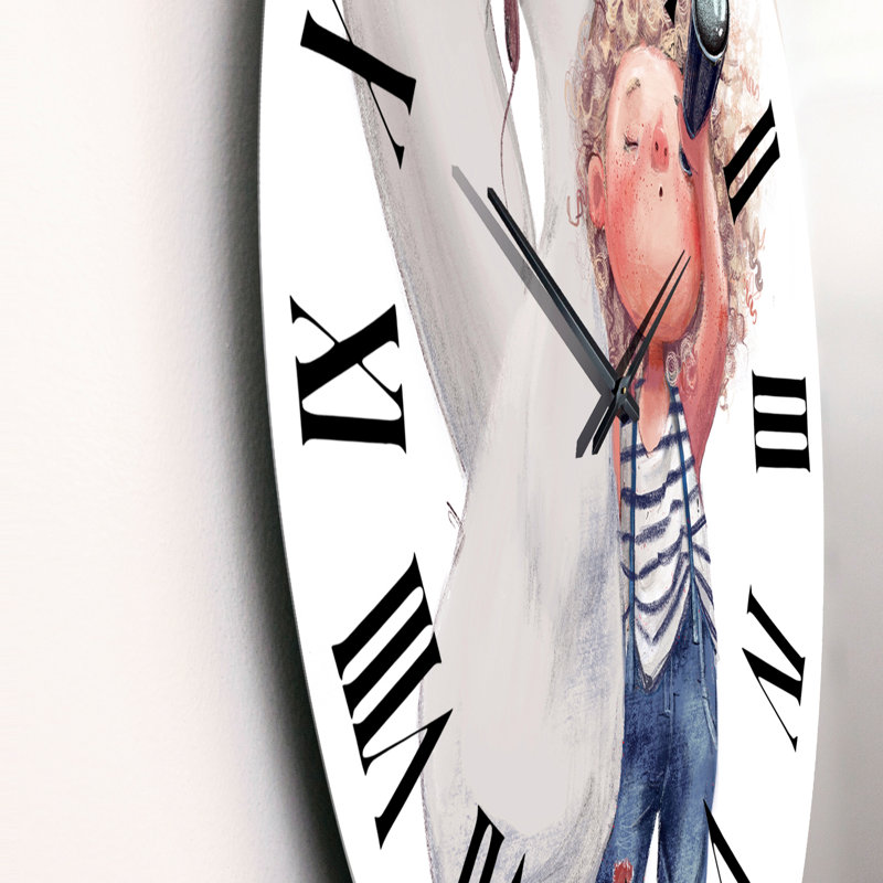 Little Girl with Albatros I - Children's Art Wall Clock, Medium