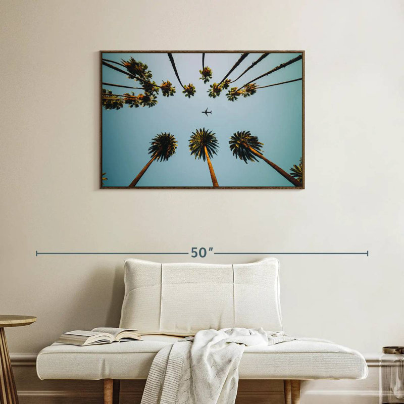 Avion sous les palmiers, 37 po x 25 po, Cadre flottant en noyer