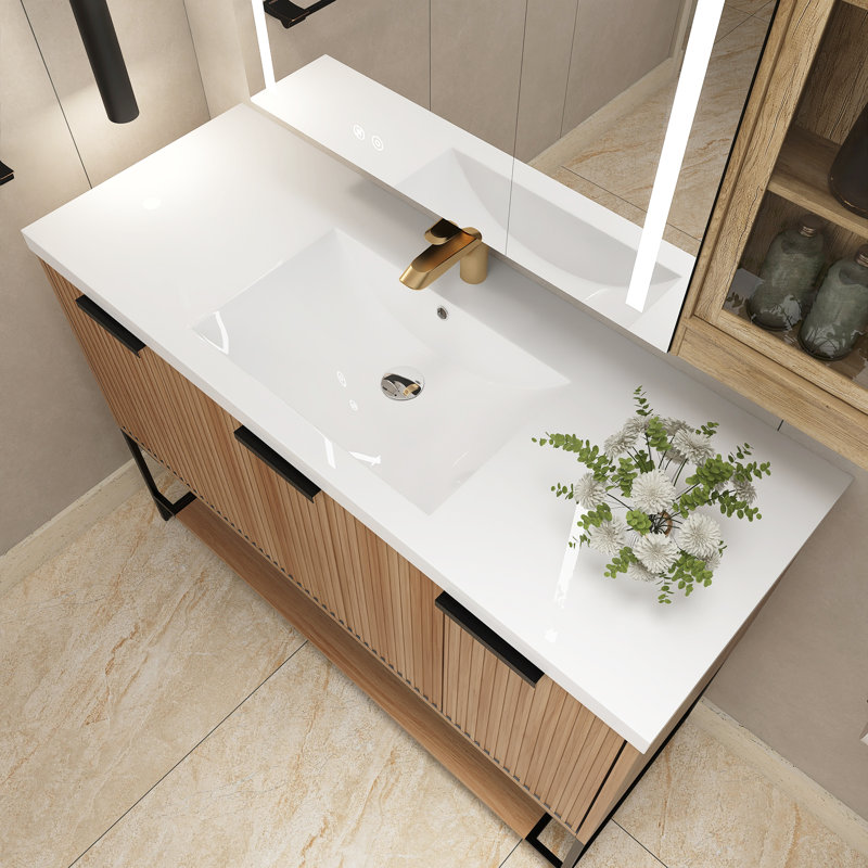 Ensemble de meuble-lavabo autoportant 47,2 po avec plateau en résine 47,2 po, Brun