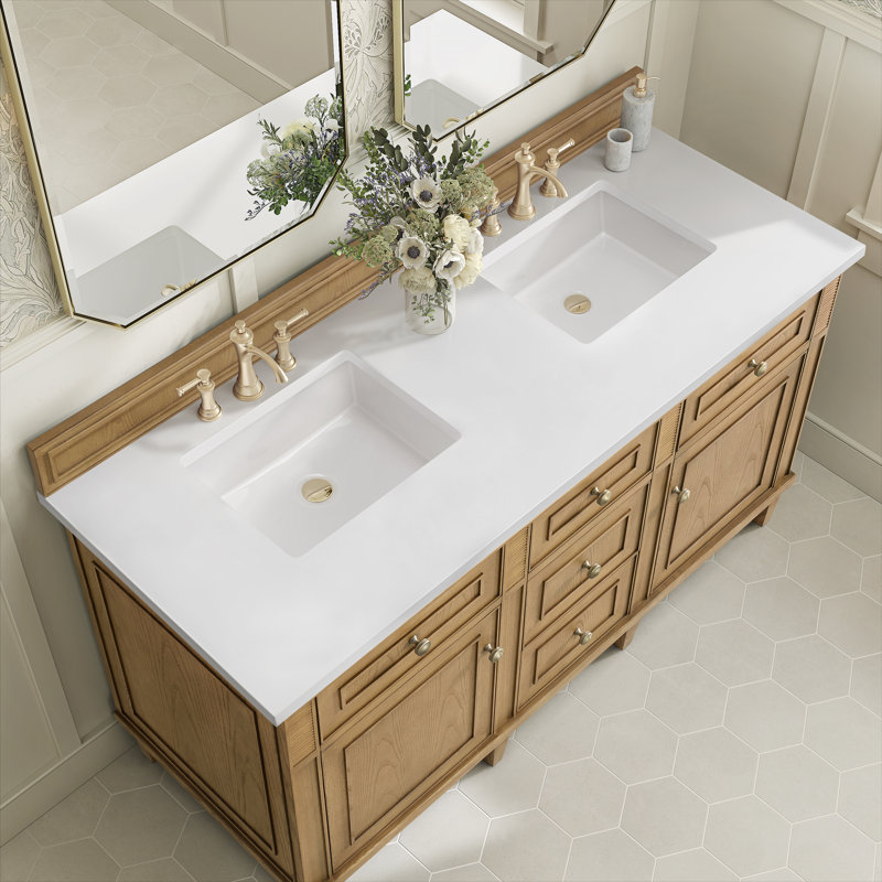 Lorelai 60'' W Double Vanity, White Zeus, Light Natural Oak, 8" Widespread