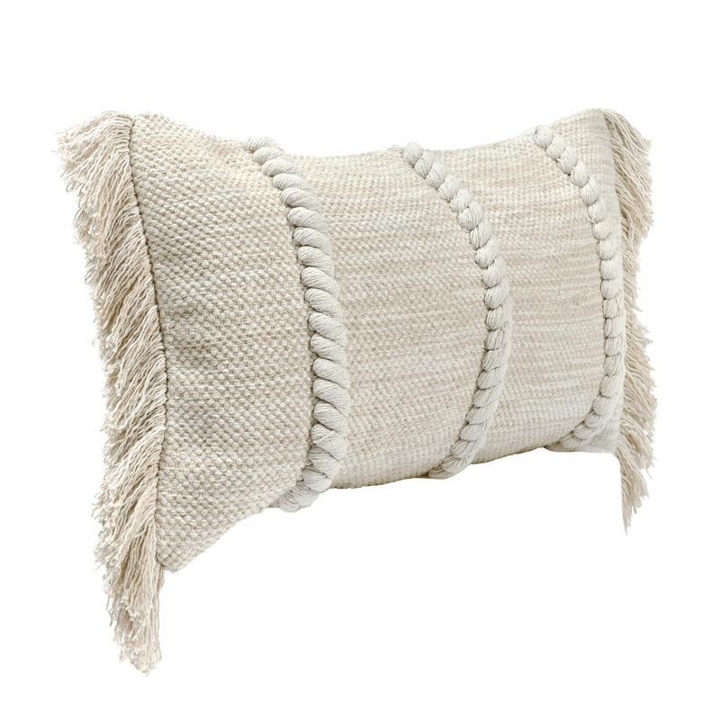 Lucera 22" Woven Fabric Throw Pillow in Beige, 14"H x 26"W, Rectangular