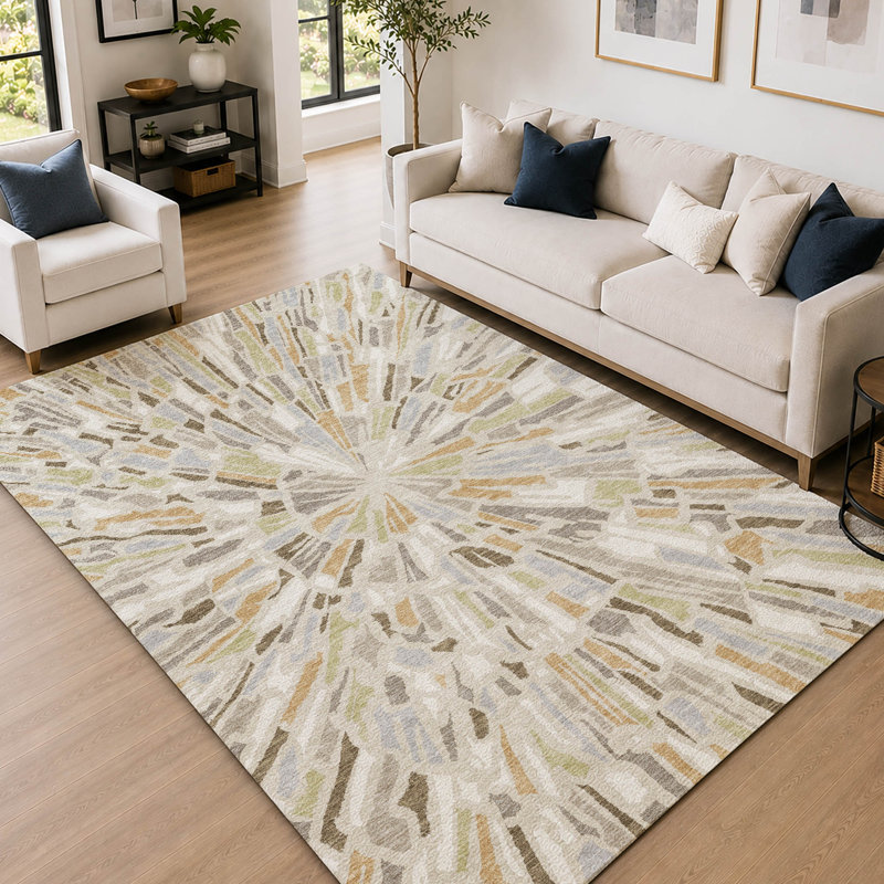 Tapis moderne lavable à la machine Premium, Beige, 10 pi x 14 pi