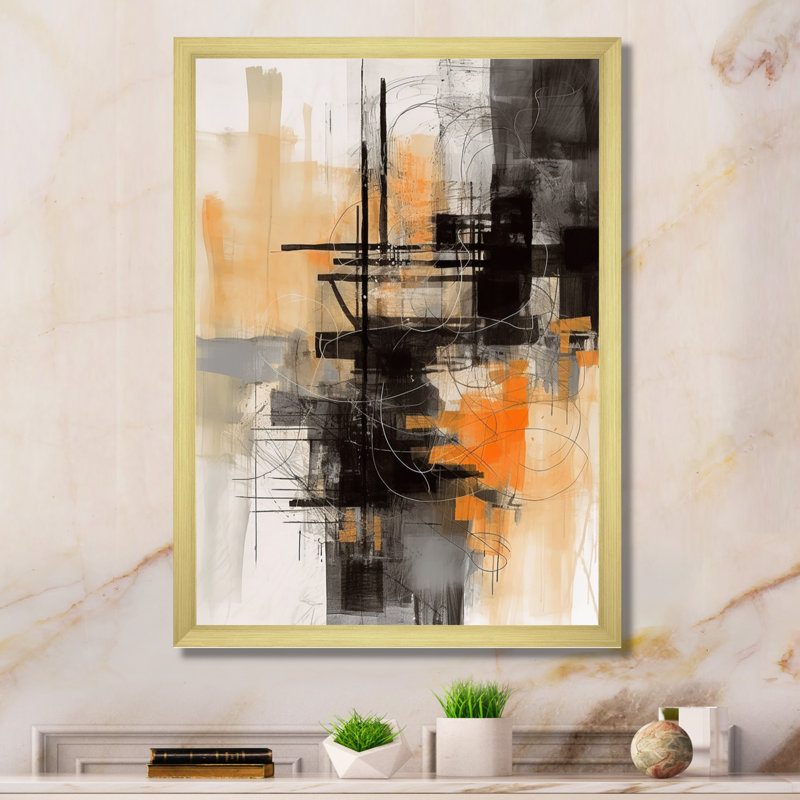 «Abstract Design Shapes II - Abstract Collages», art mural sur toile, H 40 po x l 30 po x P 1,5 po, Encadrement doré