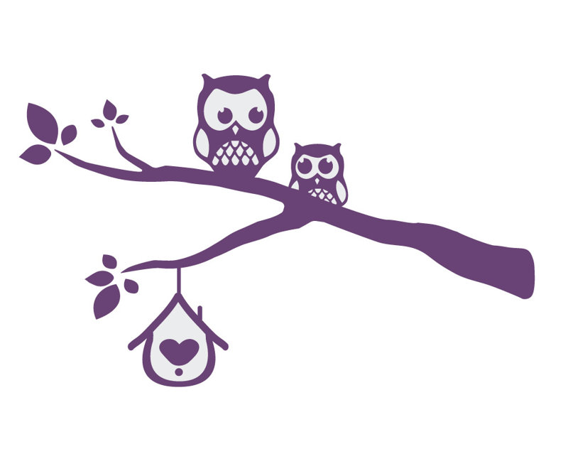 Décalcomanie murale owls sur une branche, Violet, H 24 po x l 40 po x P 0,01 po