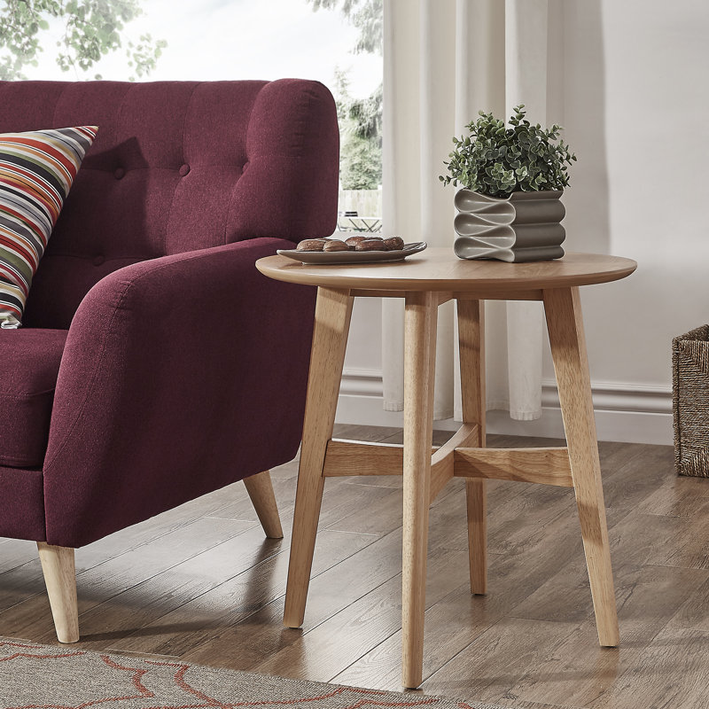 Gambino 23'' H Round Wood End Table, Oak