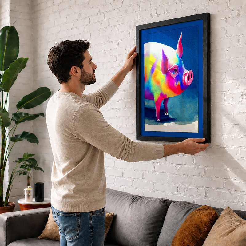 Neon Pig Profile Modern - Print, A2 - 59.4 x 42.0 cm, Black