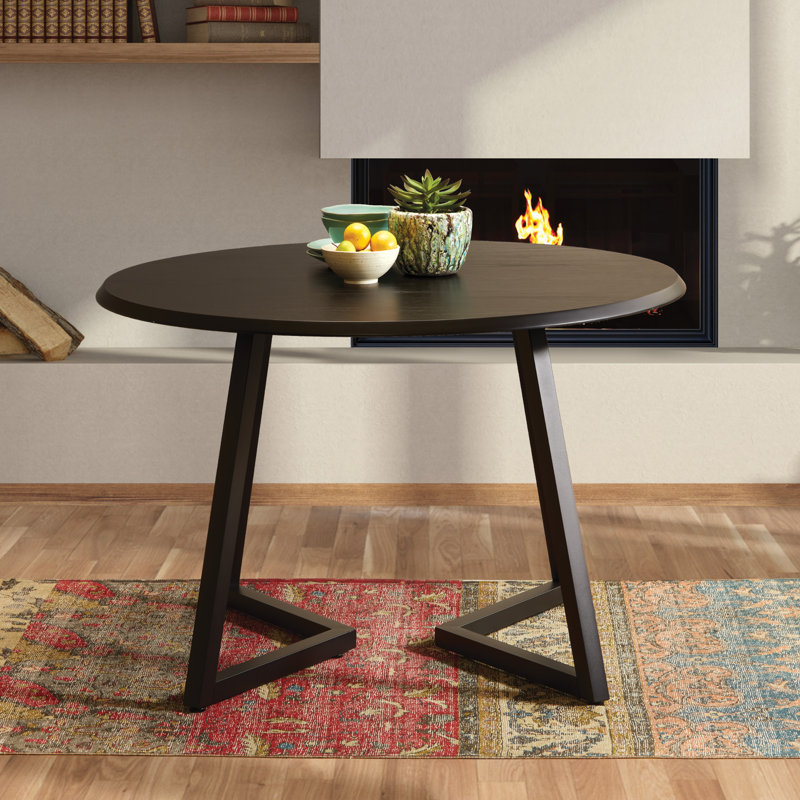 Koralynn Round Metal Base Dining Table, Black