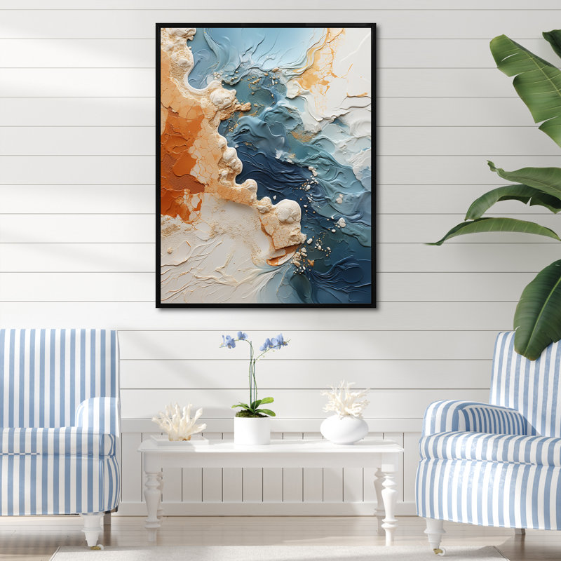 Combat de vagues moderne bleu sarcelle - art mural abstrait, Cadre flottant noir, H 32 po x l 16 po x P 1 po