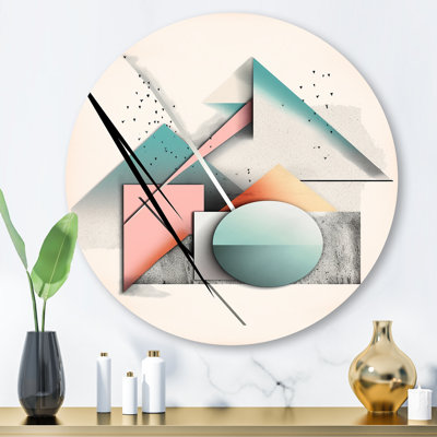 «Mid Century Pastel Mountains III», art mural rond géométrique abstrait sur métal