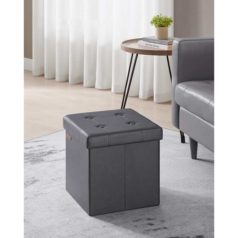 38cm Wide Faux Leather Square Standard Ottoman with Storage, Grey