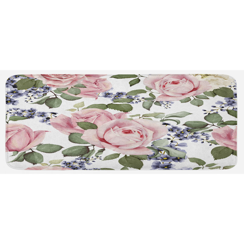 Tapis de cuisine rose avec fleurs roses