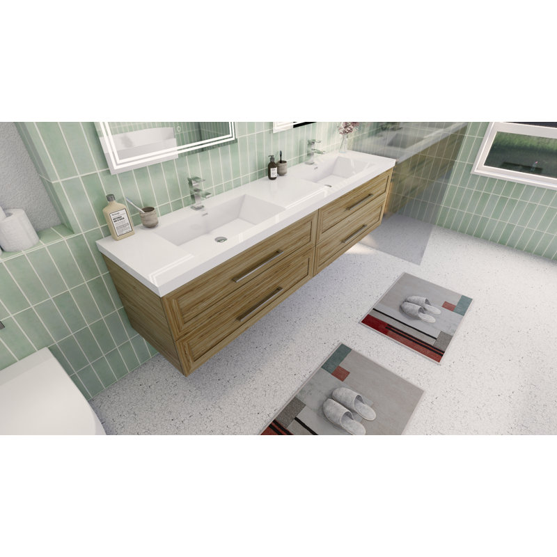 Ensemble de meuble-lavabo double mural 83 po Vicaro, Blanc lustré