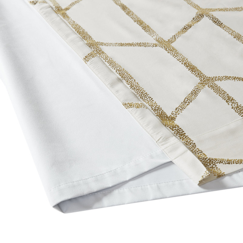 Ivory and Gold Geometric Blackout Grommet Curtains, 50"x84" Set of 2