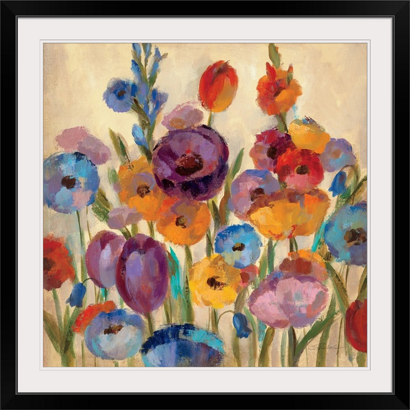 «Garden Hues I» par Silvia Vassileva - reproduction d'art, H 20" x l 20" x P 1", Cadre noir