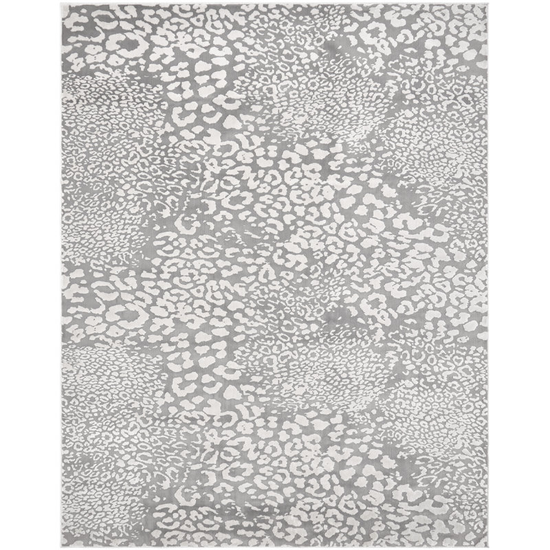 Tapis gris / ivoire à imprimé animal, Rectangle 5 pi 3 po x 7 pi 6 po