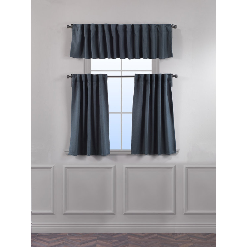 Decorative Kitchen Curtain And Valance,Caffe Curtains And Valance Set, Kitchen Curtains, 24" W x 36" L, Sky Blue